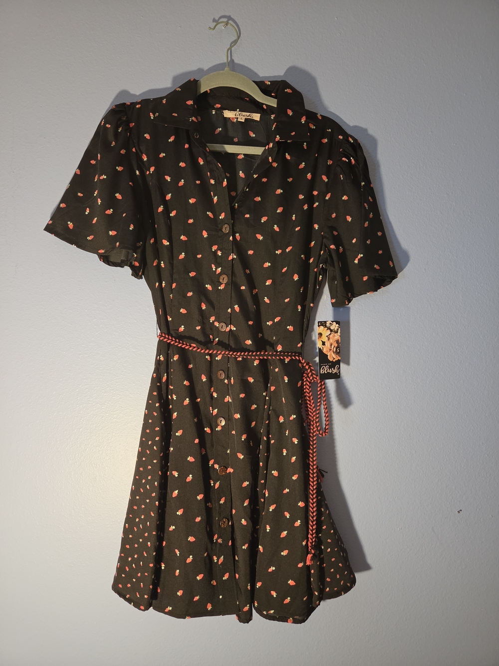 Juniors Black Dress with Red Floral Print